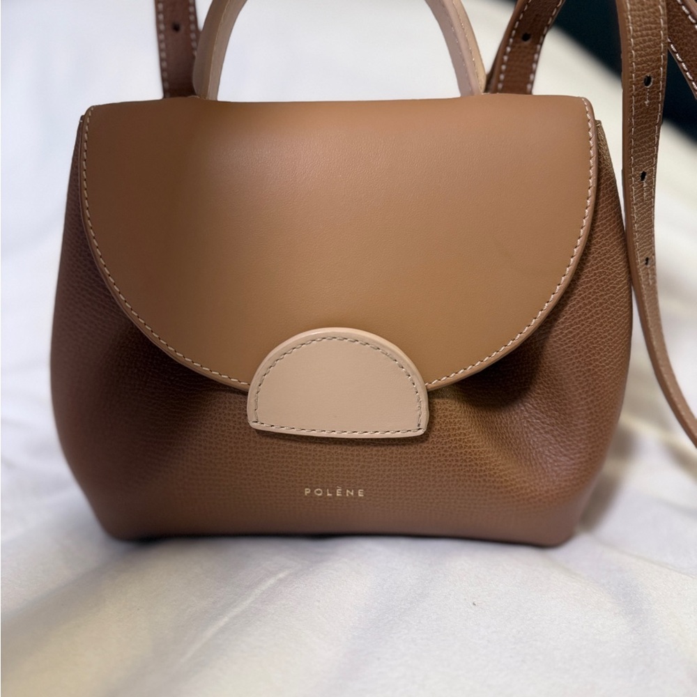 POLENE Numero Un Trio Camel Leather Women's Bag - Picture 2 of 4